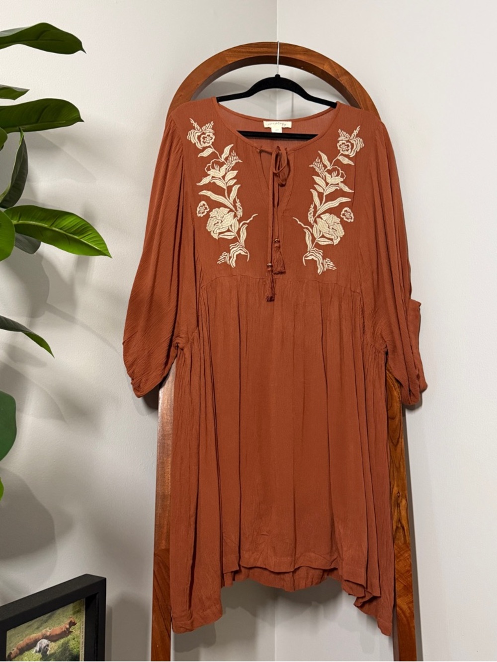 Aveology 20 Brown Arla Floral Embroidered Tunic Top Boho
